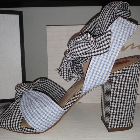 Ann Taylor Lili Gingham Knot Block Heel Sandals - Picture 6 of 14